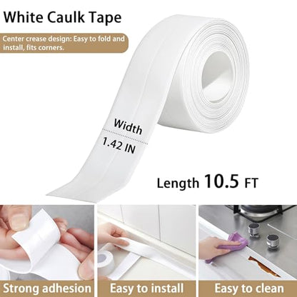 Caulk Tape, 10.5FT Peel and Stick Waterproof Seal Tape - No Tools No Mess Self-Adhesive Waterproof Tape for Toilet Bathtub Sink Tub Kitchen Countertop, Flexible PVC Strip Filler Caulking Tape - color: 3 Roll-White