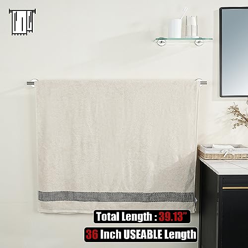 JQK Bath Towel Bar, 39 Inch 304 Stainless Steel Thicken 1mm Single Towel Rack for Bathroom, Towel Holder Brushed Finished Wall Mount, Useable Length 36 Inch, TB110L36-BN - color: Brushed, size: 39 Inch