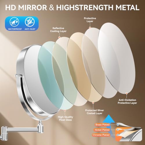 Auxmir 8" Double-Sided Wall-Mounted Makeup Mirror, 1X/30X Magnifying Mirror | stainless steel, 13-inch extendable swivel arm, 360°shaving rotation, bathroom makeup mirror, tweezers, Chrome - color: Chrome-1x/30x