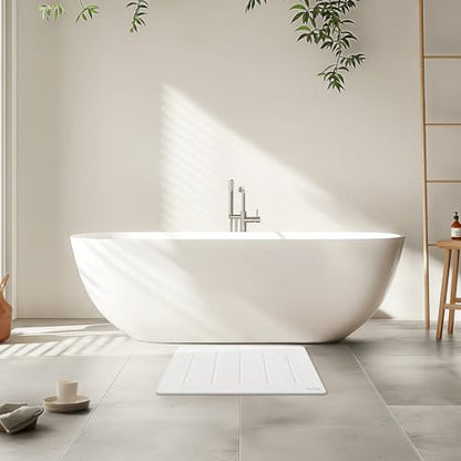 Yolife Stone Bath Mat Large, 32" x 20" Diatomaceous Earth Bath Mat for Bathroom, Super Absorbent Quick Drying Bathroom Stone Mat, Non-Slip Diatomite Shower Mat, Easy to Clean (White Grey) - color: White Grey