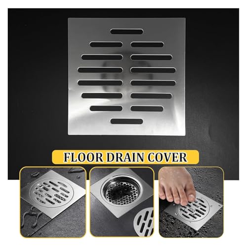 2PCS Square Shower Drain Cover, 5Inch Stainless Steel Bathroom Hair Catcher for Shower, Flat Floor Drain Cover for Bathroom, Kitchen