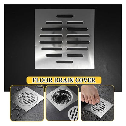2PCS Square Shower Drain Cover, 5Inch Stainless Steel Bathroom Hair Catcher for Shower, Flat Floor Drain Cover for Bathroom, Kitchen