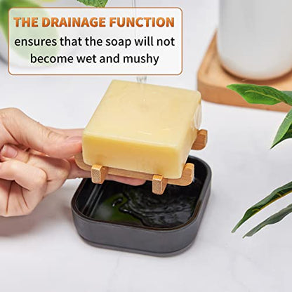 Bamboo Soap Dishes for Bar Soap Holders for Shower for Bathroom Sink Bulk Small Wooden Soap Tray Jabonera Pretty Neat Ventilated Soap Dish Disj Disk, Detachable (Single Rounded Black) - color: Single Rounded Black