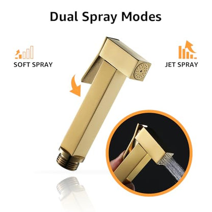 Handheld Bidet Sprayer for Toilet, Cloth Diaper Sprayer with Wall Mounts (ABS) and Hand Held Bidet Bathroom Hose (Stainless Steel), Jet Spray for Toilet, Muslim Shower, Easy to Install (Gold) - color: Gold