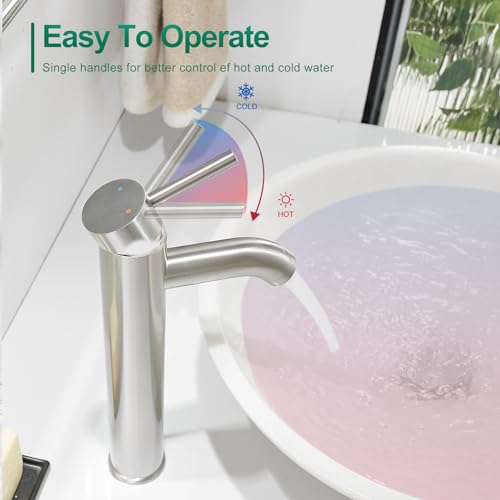 VOTON Vessel Sink Faucet Chrome Modern Tall Bathroom Faucets Single Handle One Hole Rv Vanity Lavatory Bathroom Sink Faucet - color: T-Brushed Nickel, size: Tall