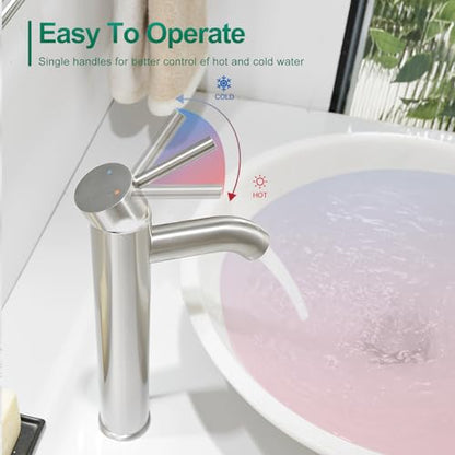 VOTON Vessel Sink Faucet Chrome Modern Tall Bathroom Faucets Single Handle One Hole Rv Vanity Lavatory Bathroom Sink Faucet - color: T-Brushed Nickel, size: Tall