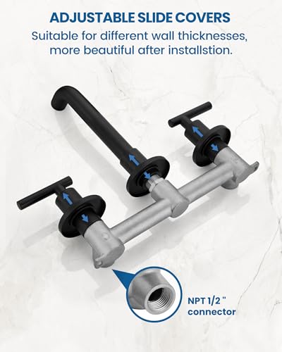 Airuida Wall Mounted Bathroom Sink Faucet,Matte Black Vanity Sink Faucet | Lever Handle,3 Holes,360° Widespread Swivel Spout,Rotatable Bathroom Faucet - color: Matte Black