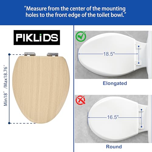 Toilet Seat, Slow Close, Premium Moulded Wood, Quick Release, Nordic Light Oak Look, PIKLiDS, Laminated Woodgrain Finish (Elongated) - size: Elongated