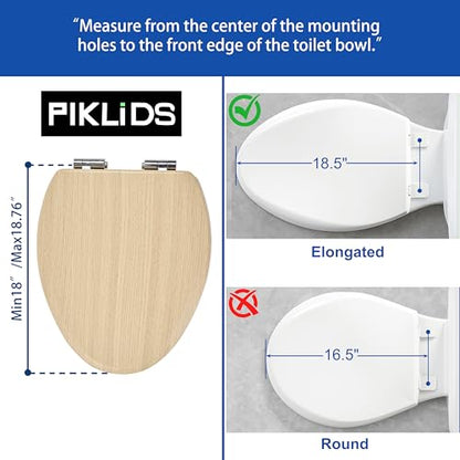 Toilet Seat, Slow Close, Premium Moulded Wood, Quick Release, Nordic Light Oak Look, PIKLiDS, Laminated Woodgrain Finish (Elongated) - size: Elongated