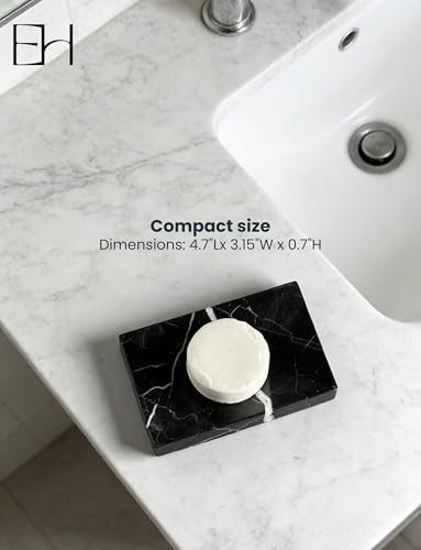 Marble Soap Dish for Shower | Real Marble Black Marquina, Non-Slip Feet, Stone Bar Soap Saver, Holder Container for Bathroom Decor Accessories Rectangular - size: Black Marquina