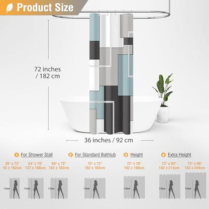 36x72 Half Modern Geometric Waterproof Fabric Shower Curtain, Fog Blue | Small Size, Premium Polyester, Weighted Hem, 6 Plastic Hook, Vibrant Color, Wrinkle-resistant, Quick-Dry, Machine Washable - color: Fog Blue, size: 36"W x 72"L (Pack of 1)