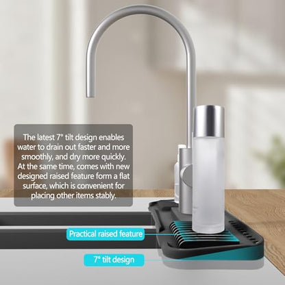 Kitchen Faucet Mat, DK-SIMINA Silicone Faucet Mat Silicone Faucet Drip Catcher with Cuttable Circular Central for Kitchen Sink, Tailor-Made for Faucets with Deck Plate【Black】 - color: Black