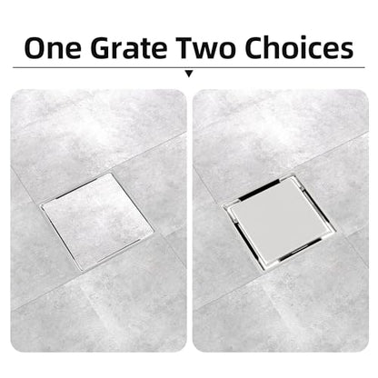 4-Inch Square Shower Drain Kit, Tile Insert Grate & Bonding Flange | Brushed 304 stainless steel tile insert cover with hair strainer; fits 2- and 3-inch pipes for tiled floors and wet areas - size: 4in Tile Insert - Brushed Steel