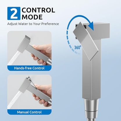 Arofa Built-in Hot and Cold Bidet Sprayer for Toilet, Warm Water Bidet | Wall-Mounted Design, Dual Control Modes, Leak-Free Hose, Feminine/Baby/Pet Wash, Cloth Clean & Rinse, Stainless Steel, Square - color: Brushed Nickel, size: Built-in Hot & Cold Water