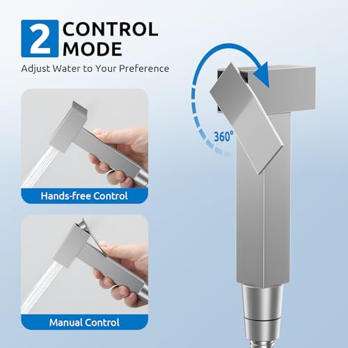 Arofa Built-in Hot and Cold Bidet Sprayer for Toilet, Warm Water Bidet | Wall-Mounted Design, Dual Control Modes, Leak-Free Hose, Feminine/Baby/Pet Wash, Cloth Clean & Rinse, Stainless Steel, Square - color: Brushed Nickel, size: Built-in Hot & Cold Water