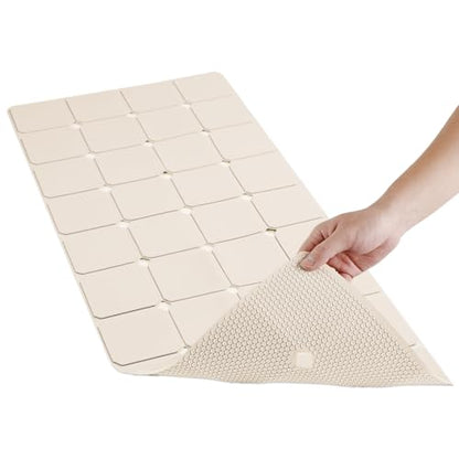 Bathtub Mat Non-Slip Silicone Soft Odorless Large Bath Mat No Suction Cups for Refinished,Reglazed and Textured Shower Mats Non Slip Extra Long Tub Mat (16x40inch Beige) - color: Beige
