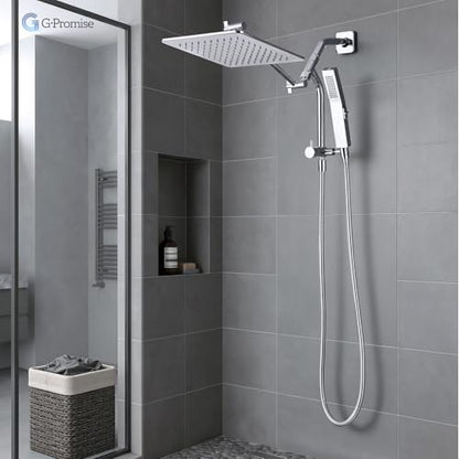 G-Promise All Metal Shower Diverter with Low Handheld Holder (Chrome) | 10 Inch Downward-Extend Bracket for All Heights, 4 Spray Modes with Pause, Anti-Leak, Easy Install, Universal Replacement - color: Chrome, size: Lower 9 Inch