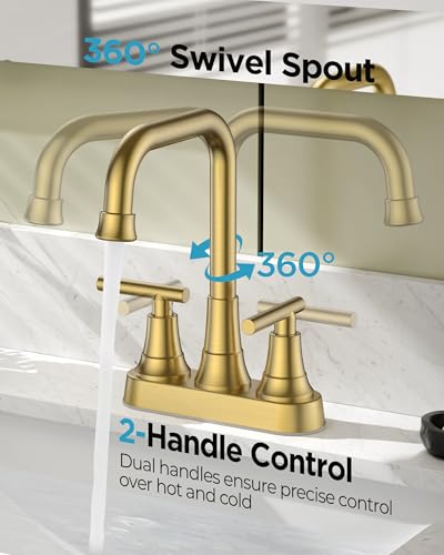 FORIOUS Brushed Gold Centerset Bathroom Faucet 2 Hole, Gold Vanity Faucet | 4 Inch Bathroom Sink Faucet Gold 2 Hole with Drain Set, ADA Compliant Rv Centerset Sink Faucet for Bathroom 4”, Powder Room - color: Gold