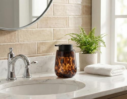 Marble Glass Foaming Hand Soap/Lotion Pump Dispenser, Refillable for Kitchen and Bathroom Countertop (Amber) - color: Amber Foaming