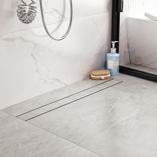 24 inch Linear Shower Drain with Tile Insert Grate Cover | Brushed 304 Stainless Steel Bonding Flange Linear Drain, Low Profile Linear Shower Drain with Hair Strainer - color: 24 in, size: Tile-insert