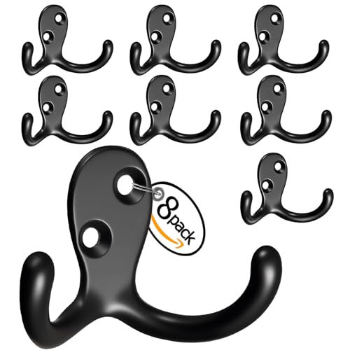 Coat Hooks Wall Mount Heavy-Duty - 8-Pack Double Prong Metal Wall Hook for Living Room, Bedroom, Bathroom, Kitchen, Closet, for Coat, Bag, Scarf, Towel, Hat, Key, Easy Installation (Black) - color: 8pcs Black