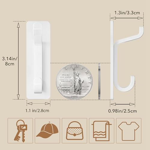 pickpiff 12 Pack Strong Stick-on Hooks 13LB for Coat & Towel, White - color: White, size: 12 Pack