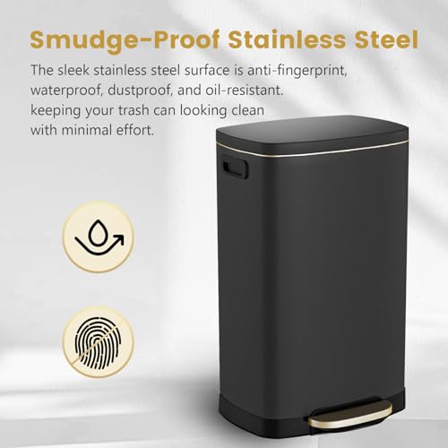 ELPHECO Kitchen Trash Can with Lid 13 Gal Stainless Steel Pedal Garbage Can | Soft Close Lid Pedal Heavy-Duty Fingerprint Proof Step Wastebasket with 20 Bags Removable Bucket, Home Office, Matte Black - color: Matte Black
