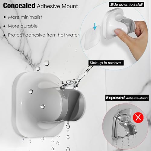 Handle held Shower Head Holder - 5 Positions Adjustable - Conceald Adhesive Mount with Screw Option- RV Camping Shower Head Holder (Gloss White) - color: Gloss White