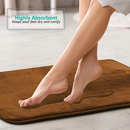 Clara Clark 3 Piece Bathroom Rugs Bath Mat Set, Velvet Memory Foam Bath Mats for Bathroom - Non-Slip, PVC Backing Bath Rugs, Washable - Dries Quickly, Brown - color: Brown
