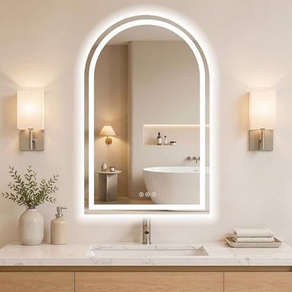 Arched LED Bathroom Mirrors with Lights 22"x36", Anti-Fog, Dimmable, Shatterproof, Touch Sensor - size: 36"L x 22"W