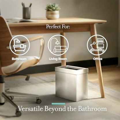 Gatco Modern Rectangle Wastebasket, Satin Nickel - Stainless Steel Trash Can with Removable Lid, Leakproof, 3 Gallon Capacity for Bathroom, Bedroom, Kitchen, or Office - color: Satin Nickel