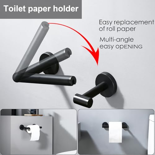 Matte Black Flip Toilet Paper Holder and Hand Towel Ring Set 2 Pieces Bathroom Hardware Accessories Set SUS 304 Stainless Steel Heavy Duty Wall Mounted Bathroom Holder - color: Black