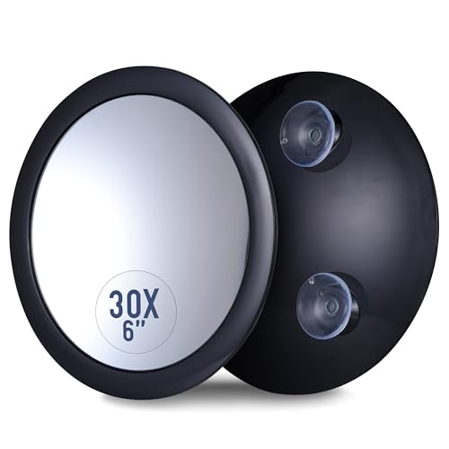 Mega-Powerful 30X Magnifying Makeup Mirror - Stick On, Ultra Portable Travel Cosmetic Mirror for Precise Makeup and Grooming, 6-inch (Black)