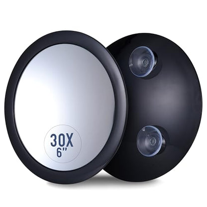 Mega-Powerful 30X Magnifying Makeup Mirror - Stick On, Ultra Portable Travel Cosmetic Mirror for Precise Makeup and Grooming, 6-inch (Black)