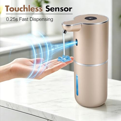 Automatic Soap Dispenser, Hand Soap Dispenser 12.8oz/380ml Smart Rechargeable, Liquid Soap Dispensers with 6-Level Touchless, Wall Mounted or Countertop Dish Soap Dispensing for Bathroom & Kitchen - color: Gold