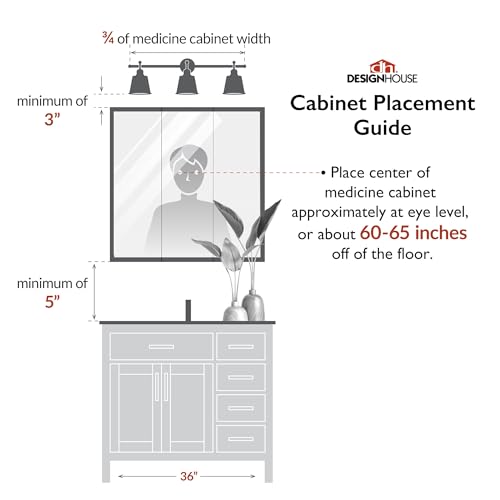 Design House Cyprus Medicine Cabinet, 3 Frameless Mirrored Doors, 2 Adjustable Shelves, Pre-Assembled, Surce or Recess-Mounted, White, 36.3 in. W x 4.4 in. D x 30.1 in. H, 590265 | Adjustable Shelves, Wall Mount, Contemporary/Modern, Wood, Bath, 590265 -