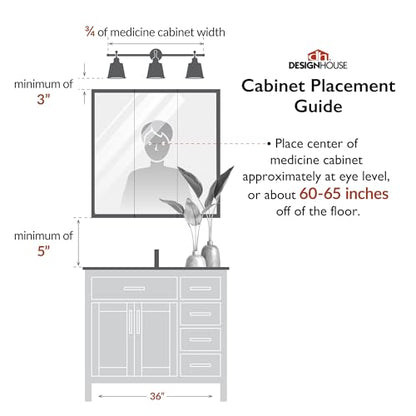 Design House Cyprus Medicine Cabinet, 3 Frameless Mirrored Doors, 2 Adjustable Shelves, Pre-Assembled, Surce or Recess-Mounted, White, 36.3 in. W x 4.4 in. D x 30.1 in. H, 590265 | Adjustable Shelves, Wall Mount, Contemporary/Modern, Wood, Bath, 590265 -
