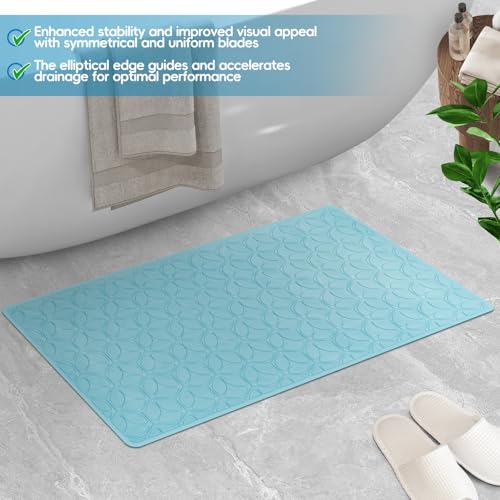 Non-Slip Rubber Bathtub Mat with Suction Cups, 16 × 28 Inch (Blue) | 100% Rubber, Leaf Texture. Vacuum Suction Cups. Soft on Touch. BPA/PVC-Free. Machine Wash. Safe For Bath, Shower, Pet Dogs. - color: Blue, size: 28" x 16" (Rectangular)