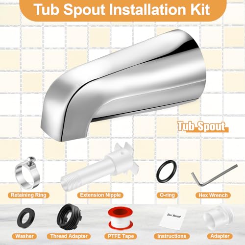 Enhon Tub Spout, Universal Fits 1/2'' Copper Pipe, 1/2'' IPS and 3/4'' IPS, Bathroom Bathtub Tub Faucet Replacement with Adapters(Without Diverter,Chrome) - color: Chrome, style: Without Diverter