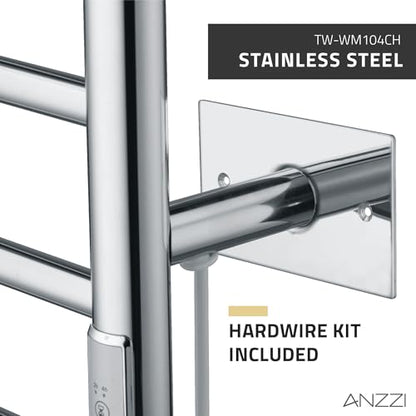 ANZZI Crete 10 Bar Stainless Steel Wall Mounted Towel Warmer Rack | Temperatue Range 104 F 122 F For Quick Warming, F 122 Made Sturdy Add Touch, Finish Polished Chrome, Rhino Alloy Certified