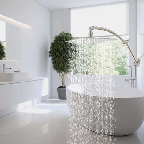 Hibbent All Metal 12'' Rain Shower Head, 16'' Extension Arm, Brushed Nickel | cUPC Certified High Pressure Rainfall Showerhead with Solid Brass Adjustable Shower Head Extension Arm, Fixed Showerheads - color: Brushed Nickel, style: Square 12''