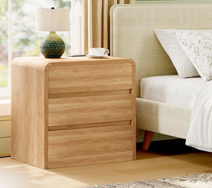 Nightstands Set of 2, Night Stand with 3 Storage Drawer and Charging Station, Modern End Tables Wide Night Stands for Bedroom Sofa Couch Home Office, Natural - color: Unbzx026rd2-zf