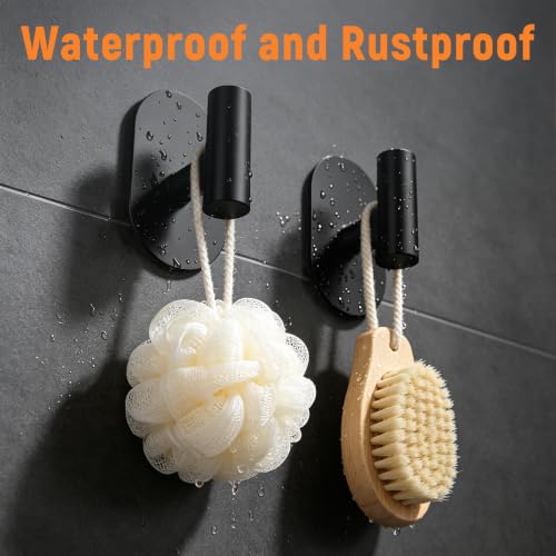 SetSail Adhesive Towel Hooks,Bathroom Black Towel Holder for Wall,4 Packs | Adhesive Hooks Heavy Duty,Coat Hanging No Drill,Stick on Hook,Matte Black Hooks,Oval Shower Towel Holder