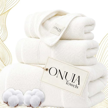 Luxury Bath Towels 3 Packs, Premium 100% Cotton, Hotel-Quality Experience, Ultra Soft Skin, Absorbent, Quick Drying & Low Lint, for Bathroom, Spa, Gym & Home Use - color: Off-white Set of 3