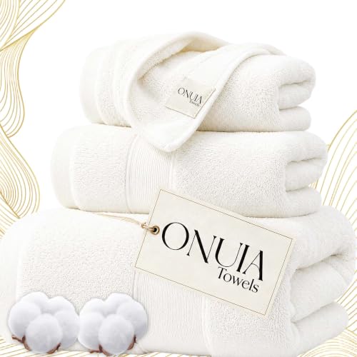 Luxury Bath Towels 3 Packs, Premium 100% Cotton, Hotel-Quality Experience, Ultra Soft Skin, Absorbent, Quick Drying & Low Lint, for Bathroom, Spa, Gym & Home Use - color: Off-white Set of 3