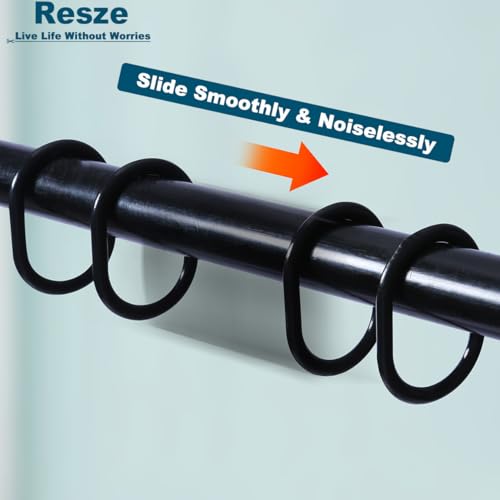 Resze 24 PCS Shower Curtain Rings,Plastic Black Shower Curtain Hooks,C-Shaped Rings Hook Hanger Bathroom Shower Window Rod - color: Black, size: 24PC