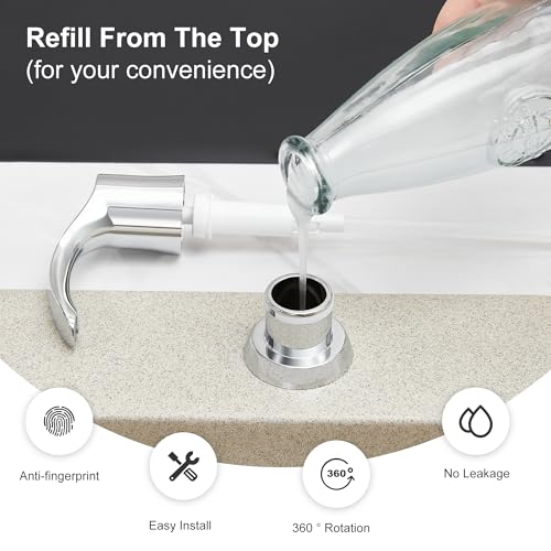 Kitchen Sink Soap Dispenser with 17 Ounce Large Bottle, G080C | Chrome, Built in Sink Soap Dispenser, Soap Dispenser for Kitchen Sink, Refill from Top - color: Chrome, size: with Bottle