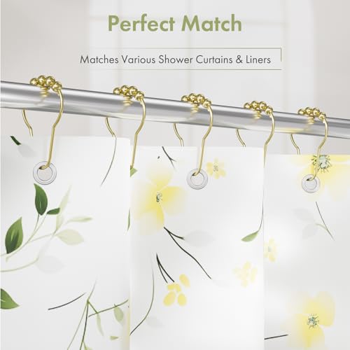 Gold Shower Curtain Hooks, Amazer Shower Curtain Rings Hooks, 12 Pcs Stainless Steel Shower Hooks for Shower Curtain, Rust Proof Shower Curtain Hooks, Shower Hooks for Curtain Bathroom - color: Polished Golden, style: Single Hooks
