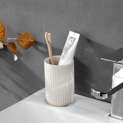 Toothbrush Holders - 2 Cup Ceramic Toothbrush Toothpaste Holders Set, Beige Bathroom Tumbler Cups Reusable Toothbrush Mouthwash Cup, Bathroom Counter Organizer - color: Beige, size: 2pcs