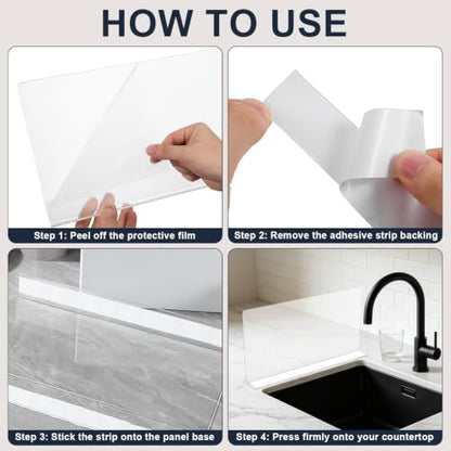 PRETYZOOM Acrylic Sink Splash Guard, Self-Adhesive Clear Panel, 15.7x8 in | Splash Barrier for Kitchen and Bathroom Countertop, Fits Stainless Steel and Glass, Smooth Surfaces, Easy Install - size: 40.00X21.00X5.00CM